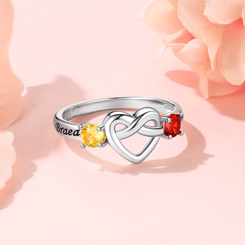 Custom Heart Love Knot Birthstone Ring 