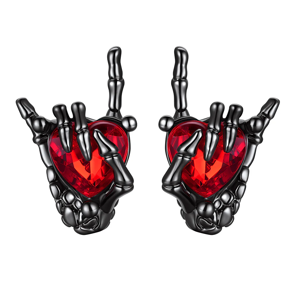 Ruby Skeleton Rock Hand Earrings