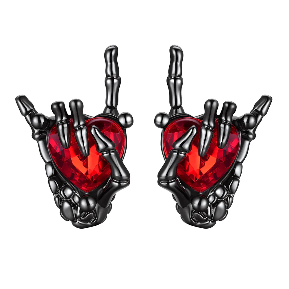 Ruby Skeleton Rock Hand Earrings