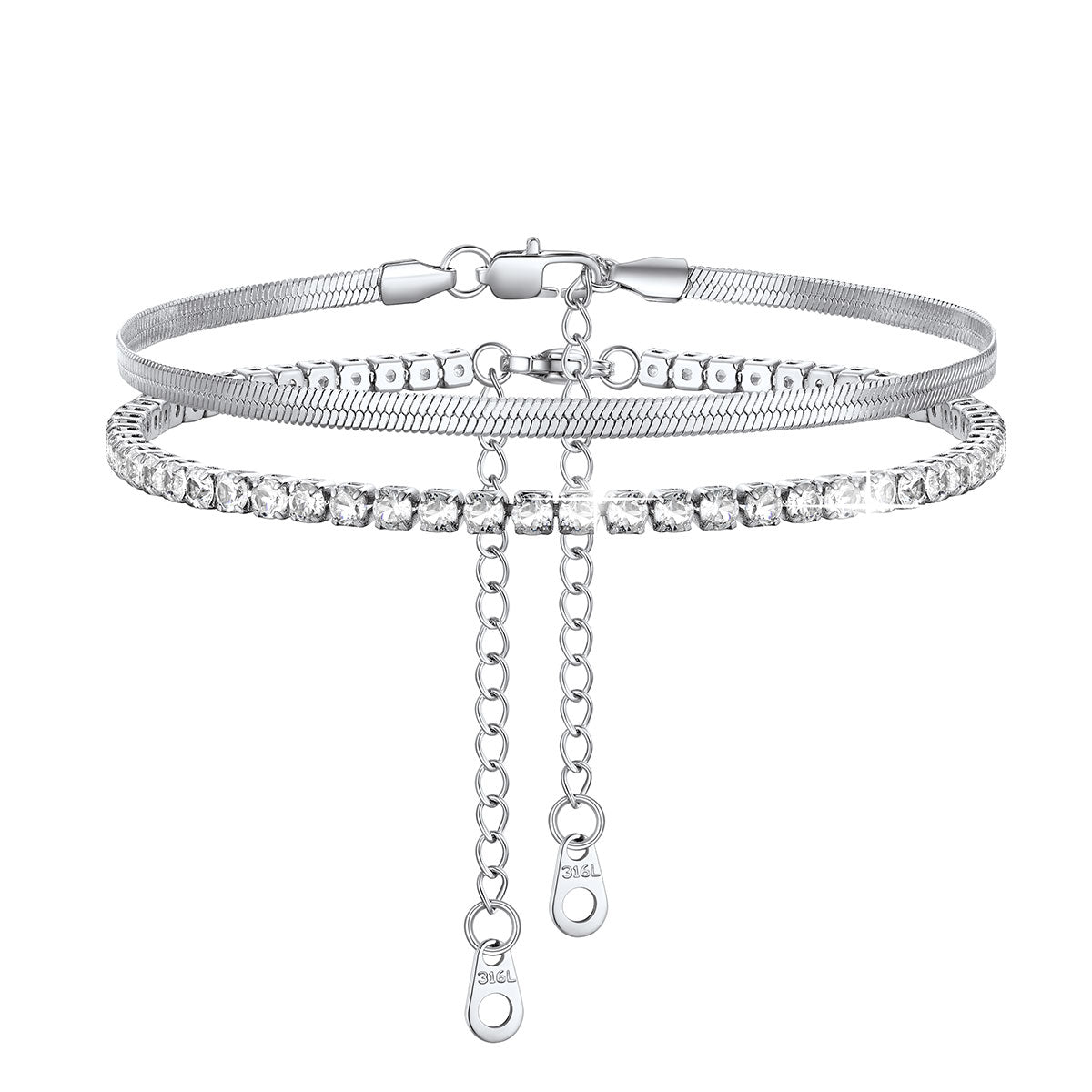 Herringbone Tennis Chain Anklet Set for Women