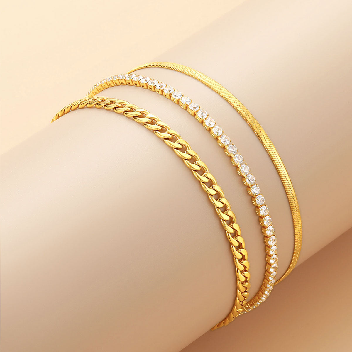 Herringbone Tennis Cuban Chain Anklet Set for Bestie