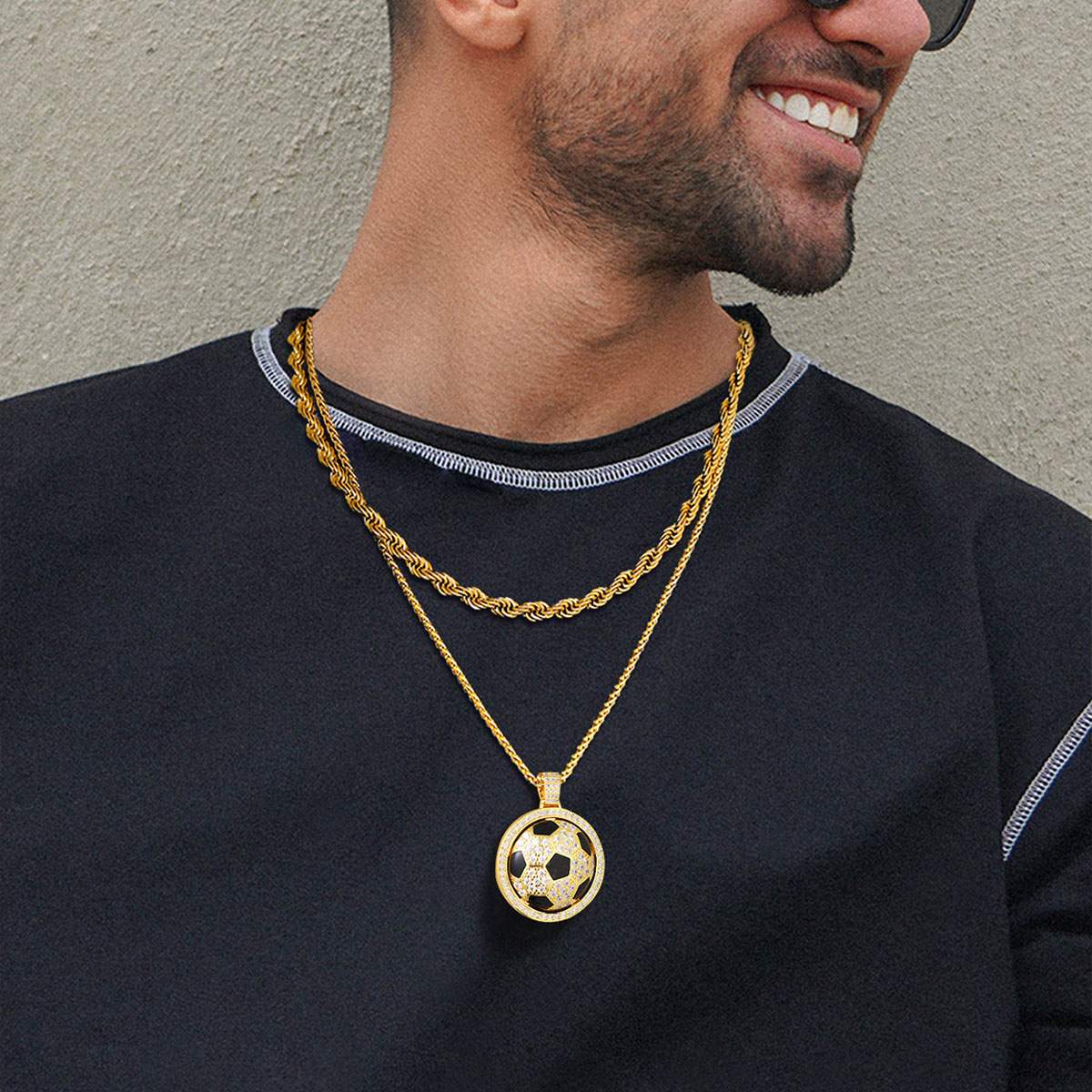 Iced Out CZ Spinning Soccer Ball Pendant Necklace