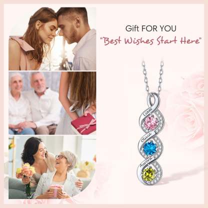 Personalized Sterling Silver Family Infinity 1-4 Birthstones Necklace for Mother's day gift