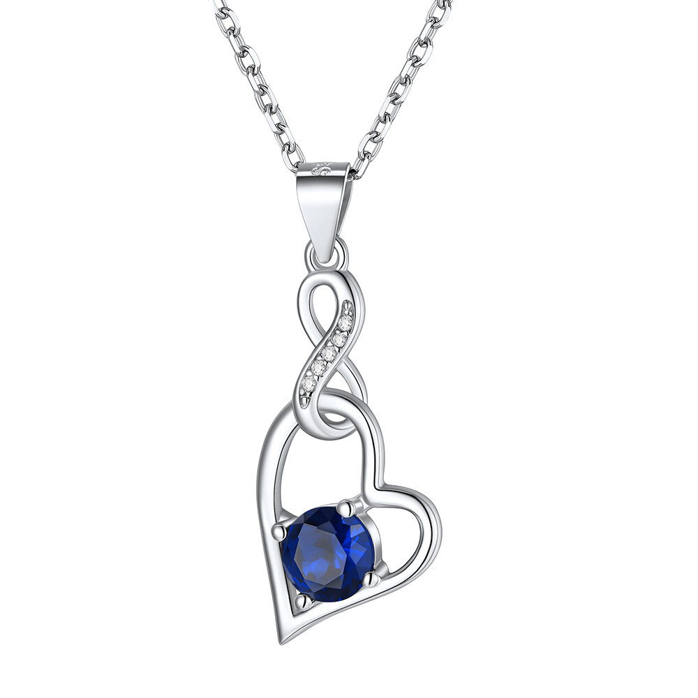 925 Sterling Silver Infinity Heart Birthstone Necklace For Women Sep.