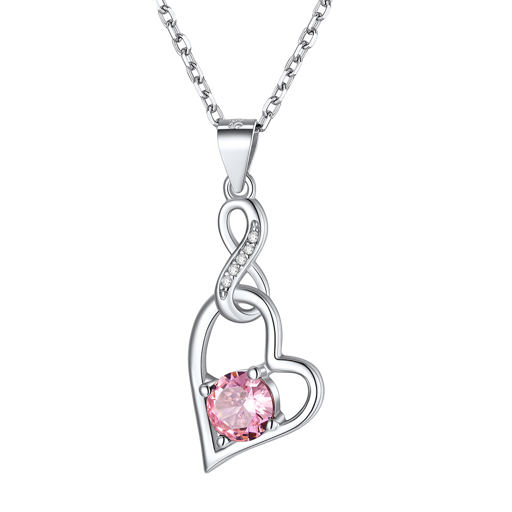 925 Sterling Silver Infinity Heart Birthstone Necklace For Women Oct.