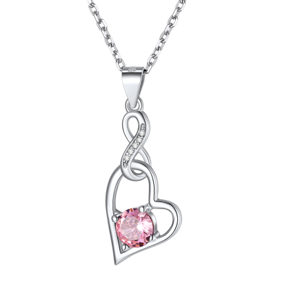 925 Sterling Silver Infinity Heart Birthstone Necklace For Women Oct.