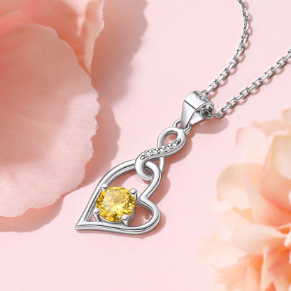 925 Sterling Silver Infinity Heart Birthstone Necklace
