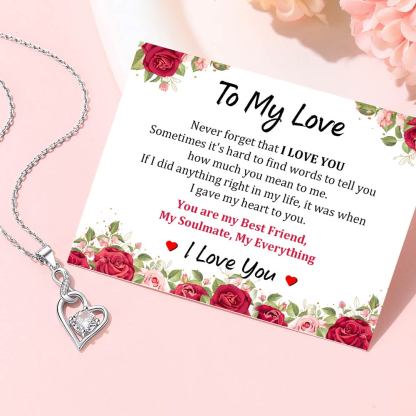 925 Sterling Silver Infinity Heart Birthstone Necklace with greeting card