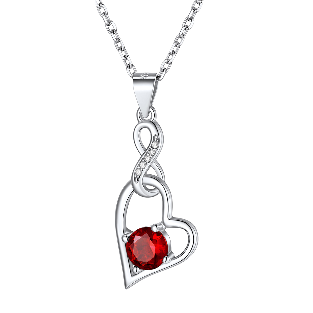 925 Sterling Silver Infinity Heart Birthstone Necklace For Women Jul.