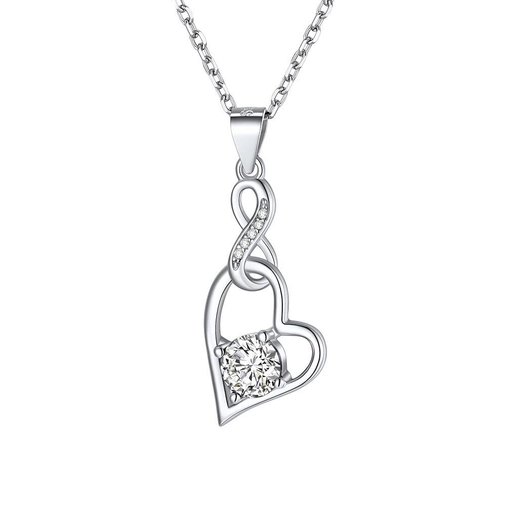 925 Sterling Silver Infinity Heart Birthstone Necklace For Women Apr.