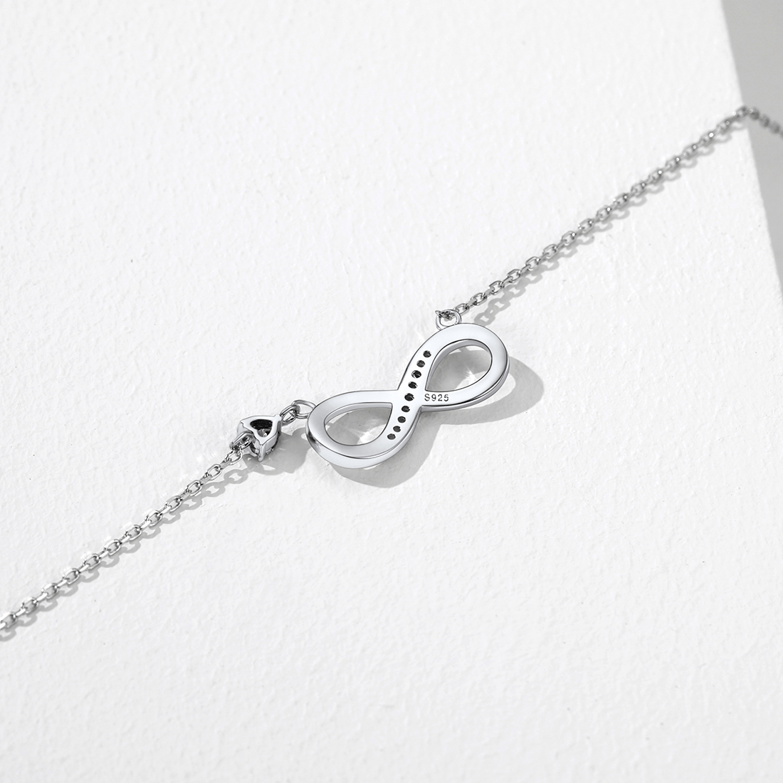 Infinity Necklace with Heart  925 Sterling Silver