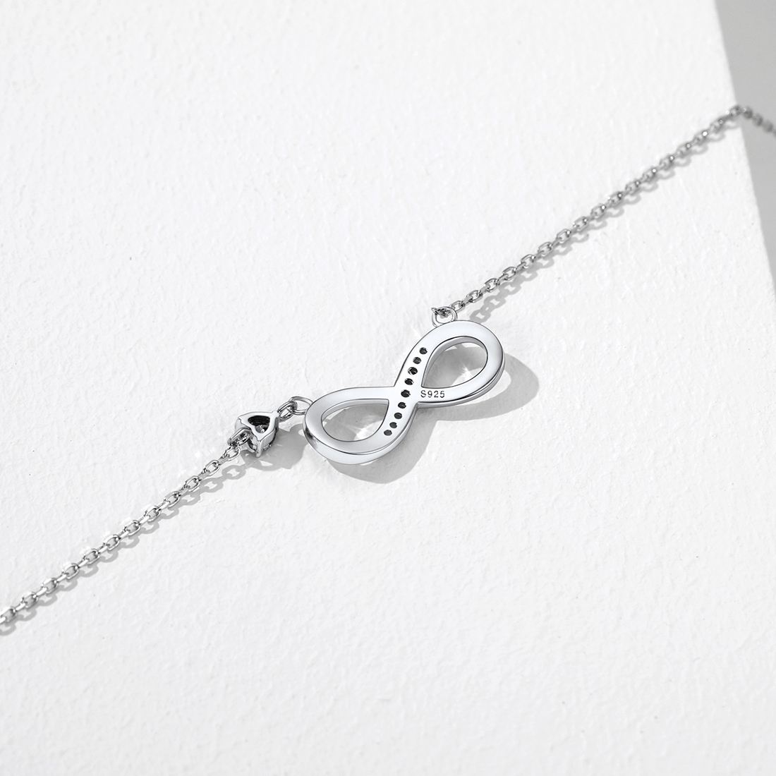Infinity Necklace with Heart  925 Sterling Silver