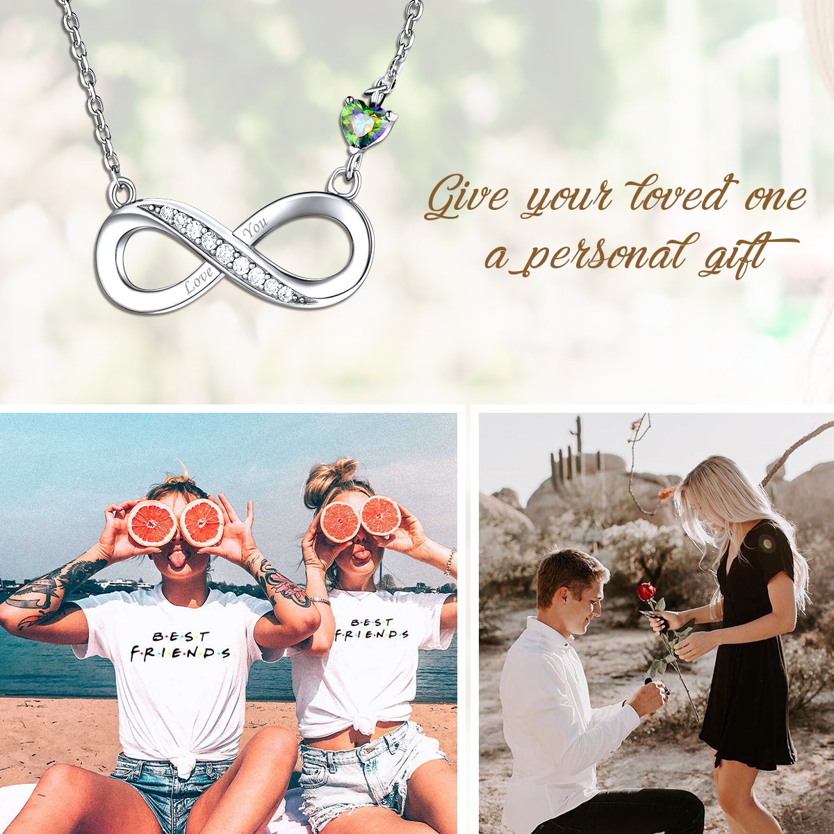 Infinity Necklace with Heart CZ Accent