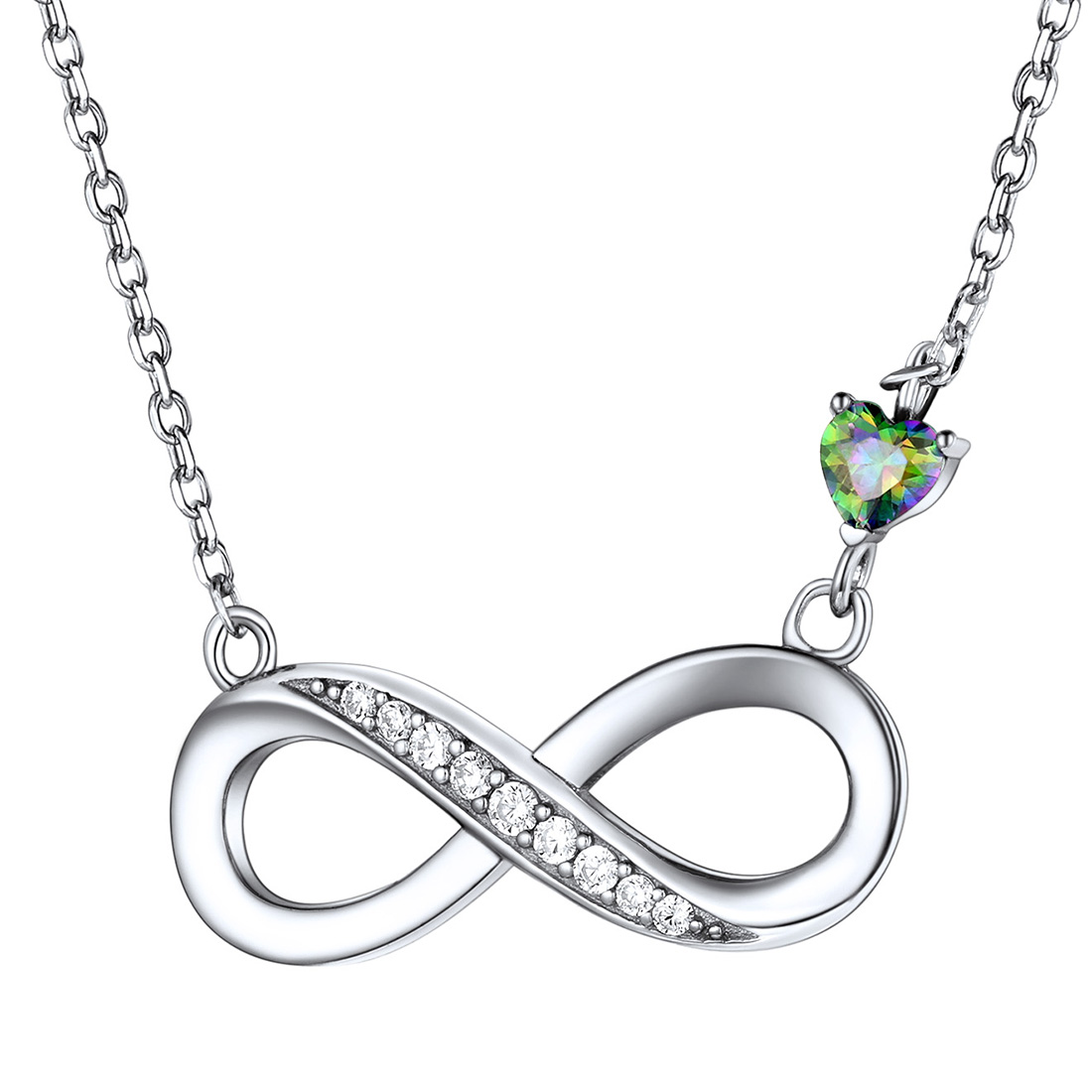 Infinity Necklace with Heart CZ Accent | 925 Sterling Silver