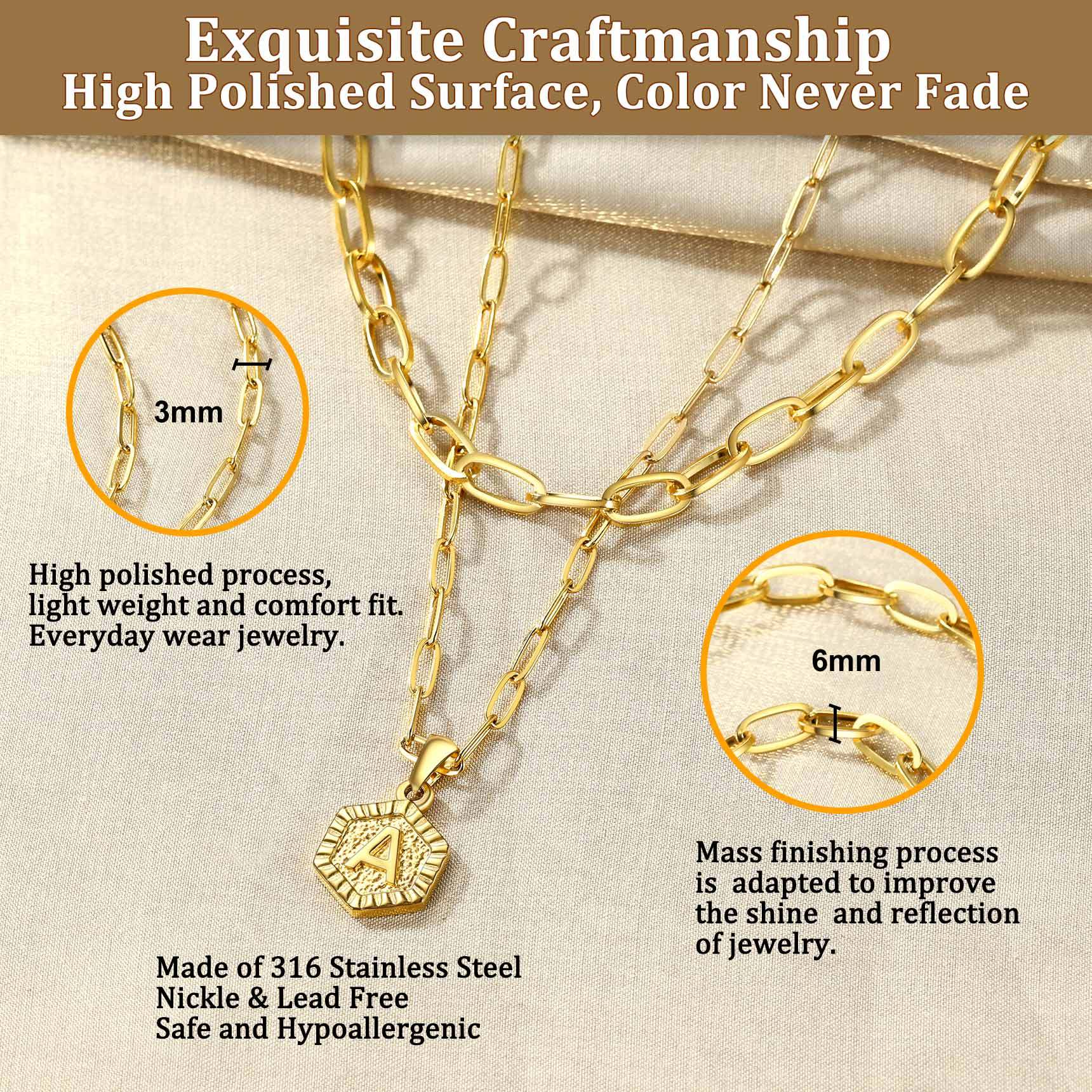 Initial 18K Gold Layered Necklaces Paperclip Chain For Women