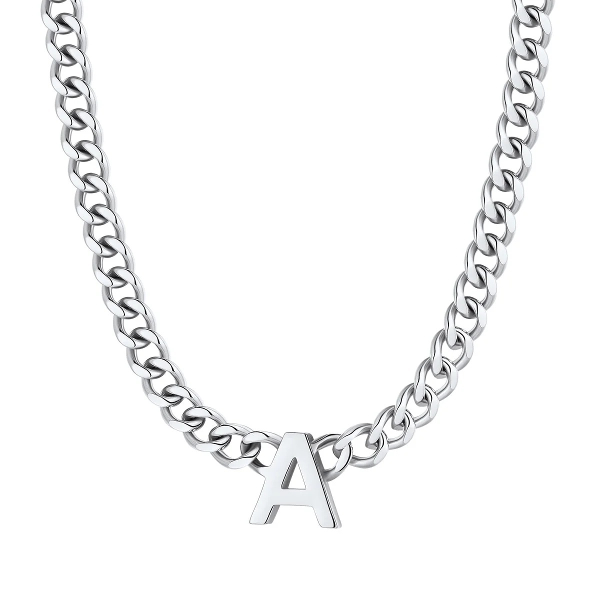 Initial Cuban Chain Necklace for Men Women 7MM