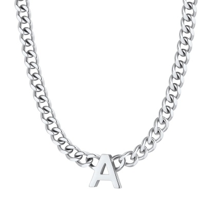 Initial Cuban Chain Necklace for Men Women 7MM