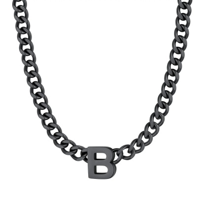 Initial B Cuban Chain Necklace for Men Women 7MM Black 