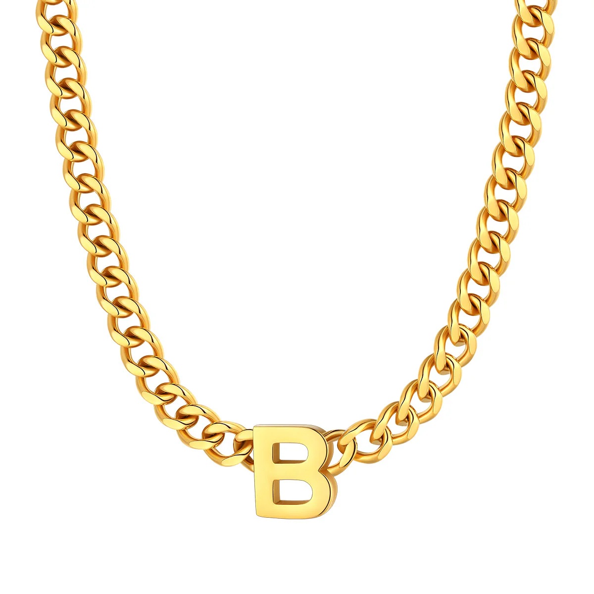 Initial B Cuban Chain Necklace for Men Women 7MM gold 