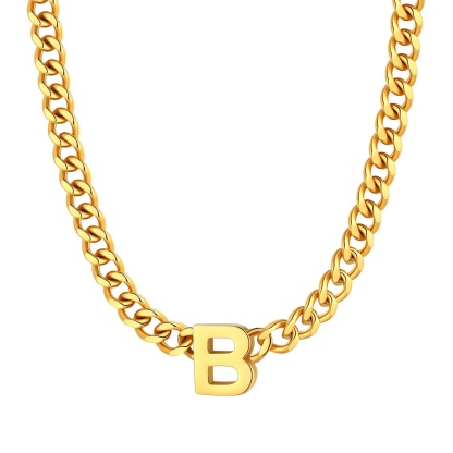 Initial B Cuban Chain Necklace for Men Women 7MM gold 
