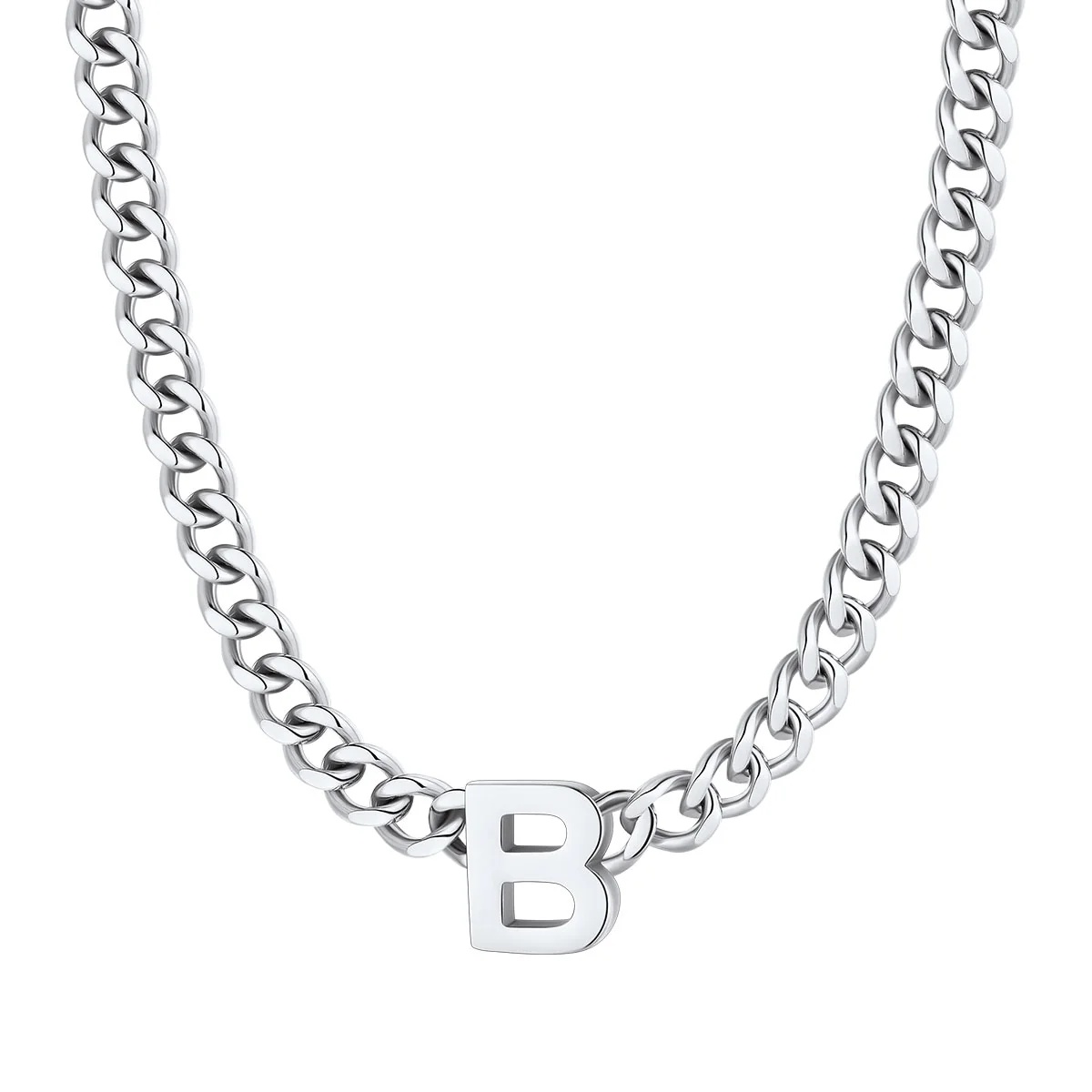 Initial B Cuban Chain Necklace for Men Women 7MM 