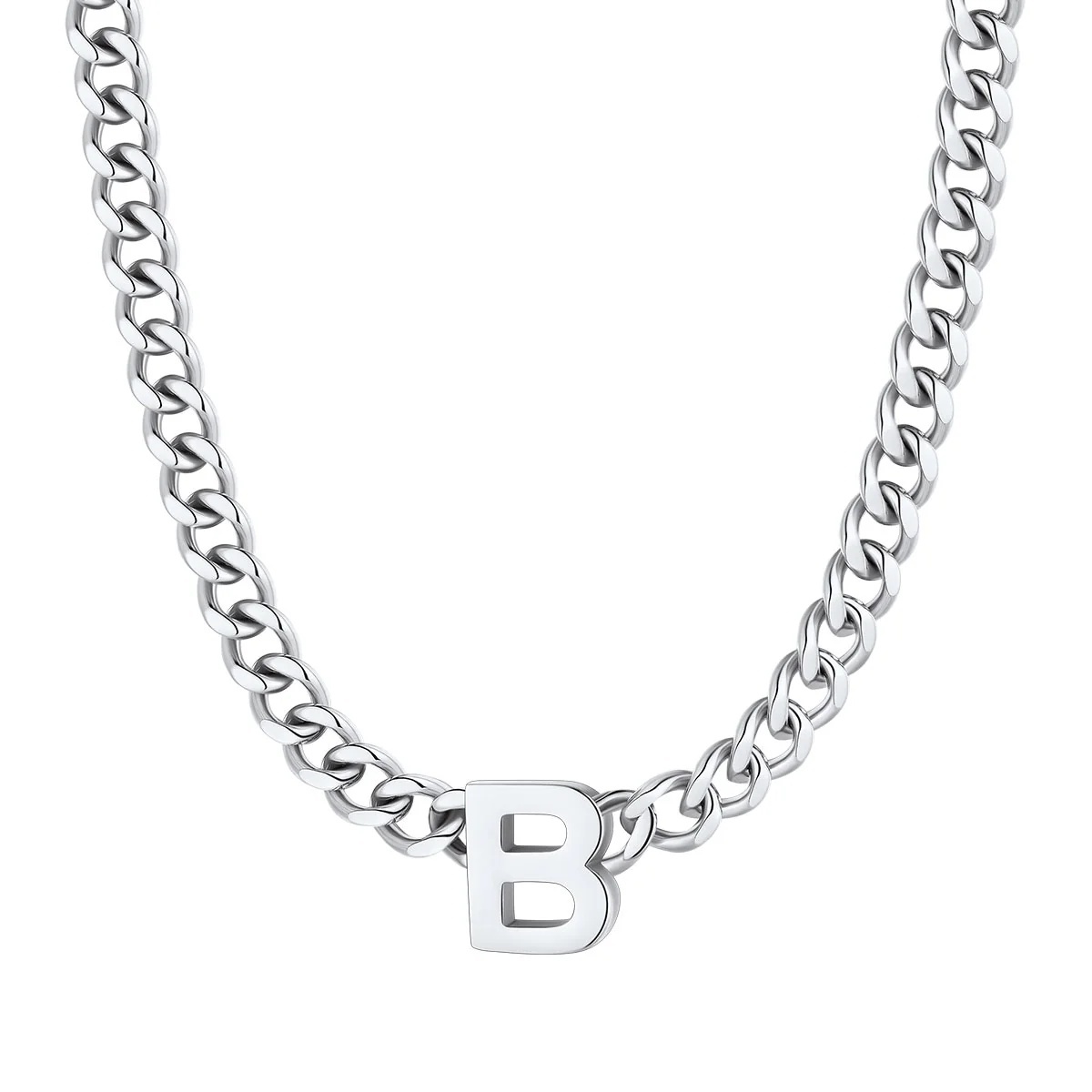 Initial B Cuban Chain Necklace for Men Women 7MM 