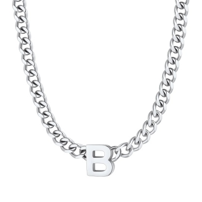Initial B Cuban Chain Necklace for Men Women 7MM 