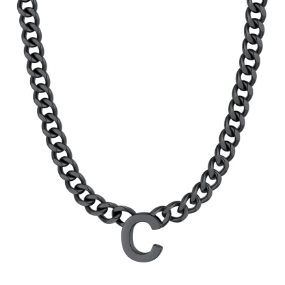 Initial C Cuban Chain Necklace for Men Women 7MM Black 