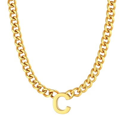 Initial C Cuban Chain Necklace for Men Women 7MM gold 