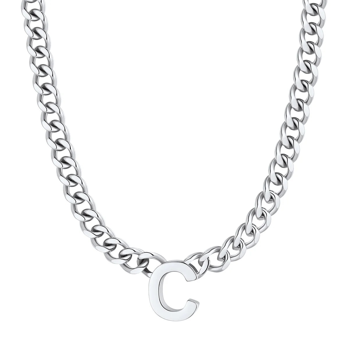 Initial C Cuban Chain Necklace for Men Women 7MM