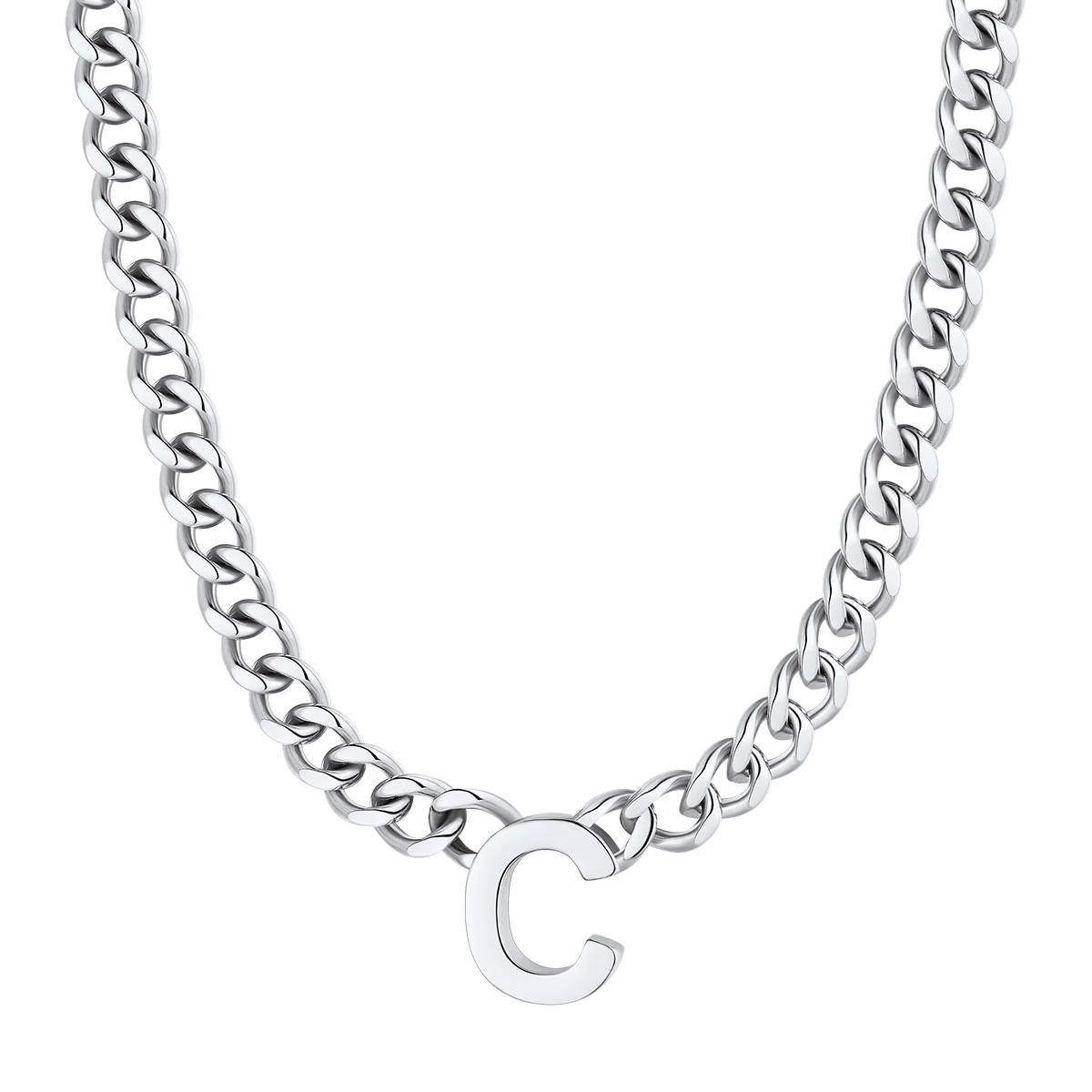 Initial C Cuban Chain Necklace for Men Women 7MM