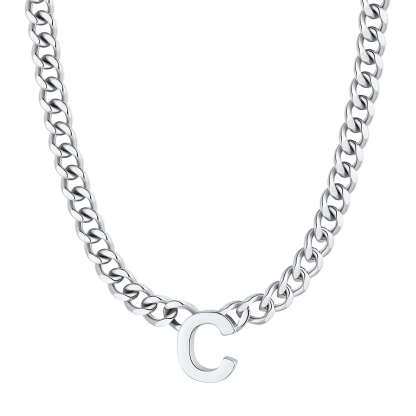 Initial C Cuban Chain Necklace for Men Women 7MM