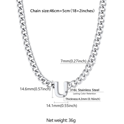 Initial Cuban Chain Necklace in stainless steel size