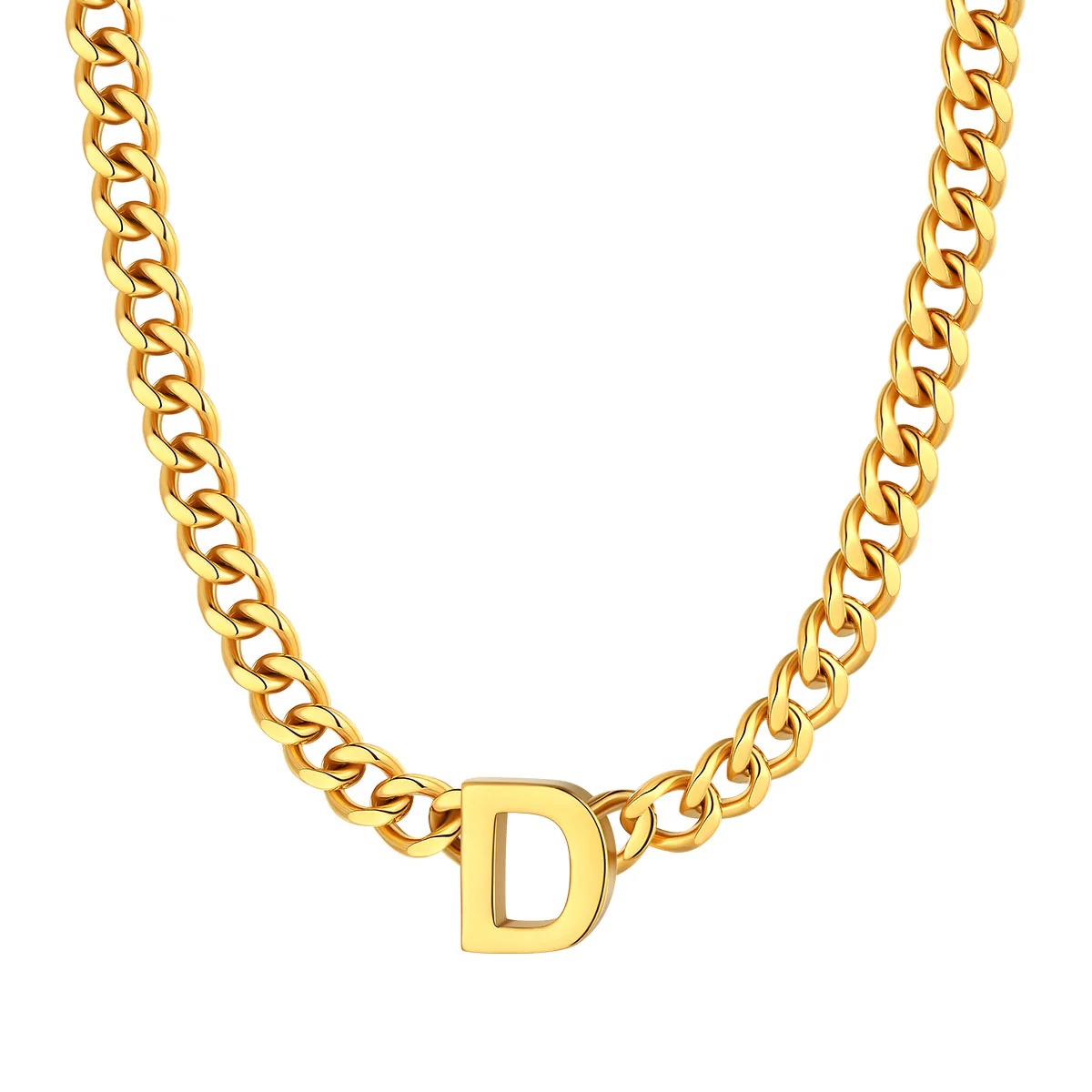 Initial D Cuban Chain Necklace for Men Women 7MM gold 