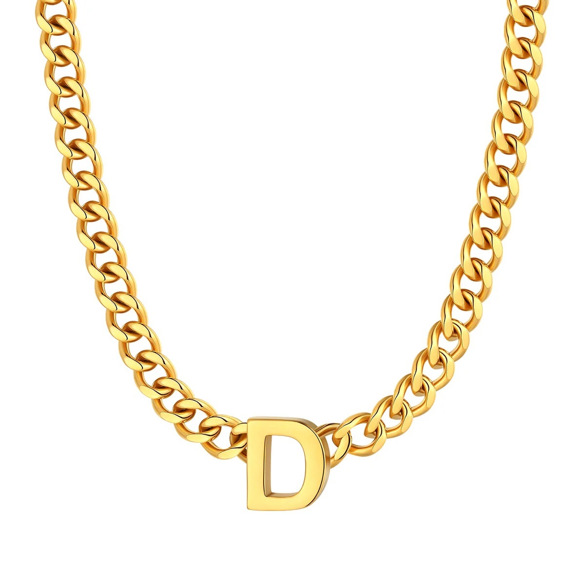 Initial D Cuban Chain Necklace for Men Women 7MM gold 