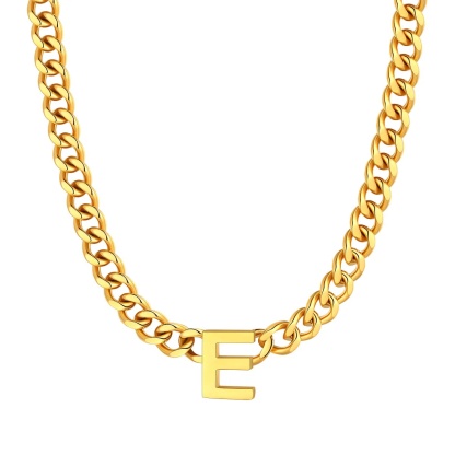 Initial E Cuban Chain Necklace for Men Women 7MM gold 
