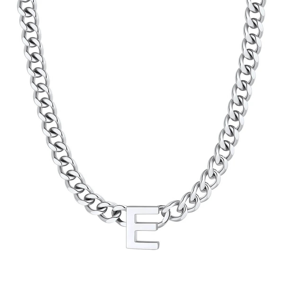 Initial E Cuban Chain Necklace for Men Women 7MM