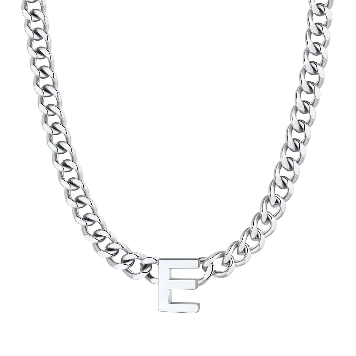 Initial E Cuban Chain Necklace for Men Women 7MM