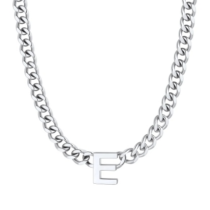 Initial E Cuban Chain Necklace for Men Women 7MM