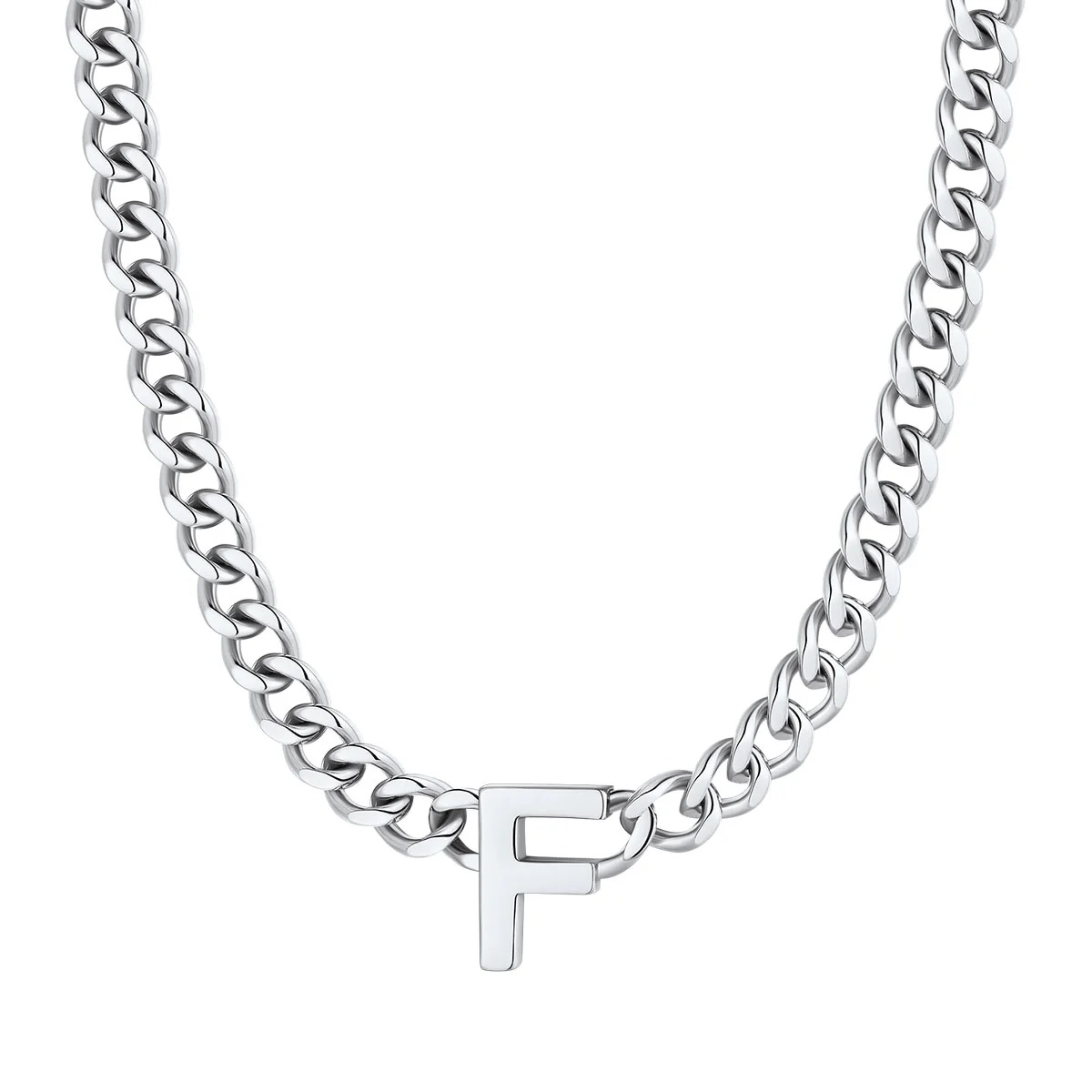 Initial F Cuban Chain Necklace for Men Women 7MM