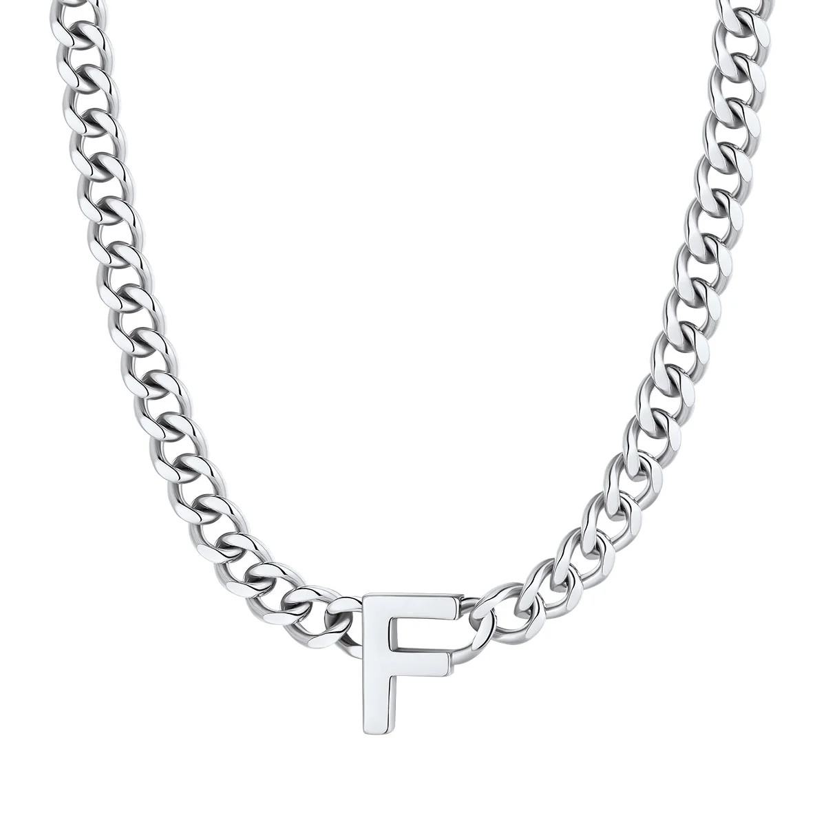 Initial F Cuban Chain Necklace for Men Women 7MM