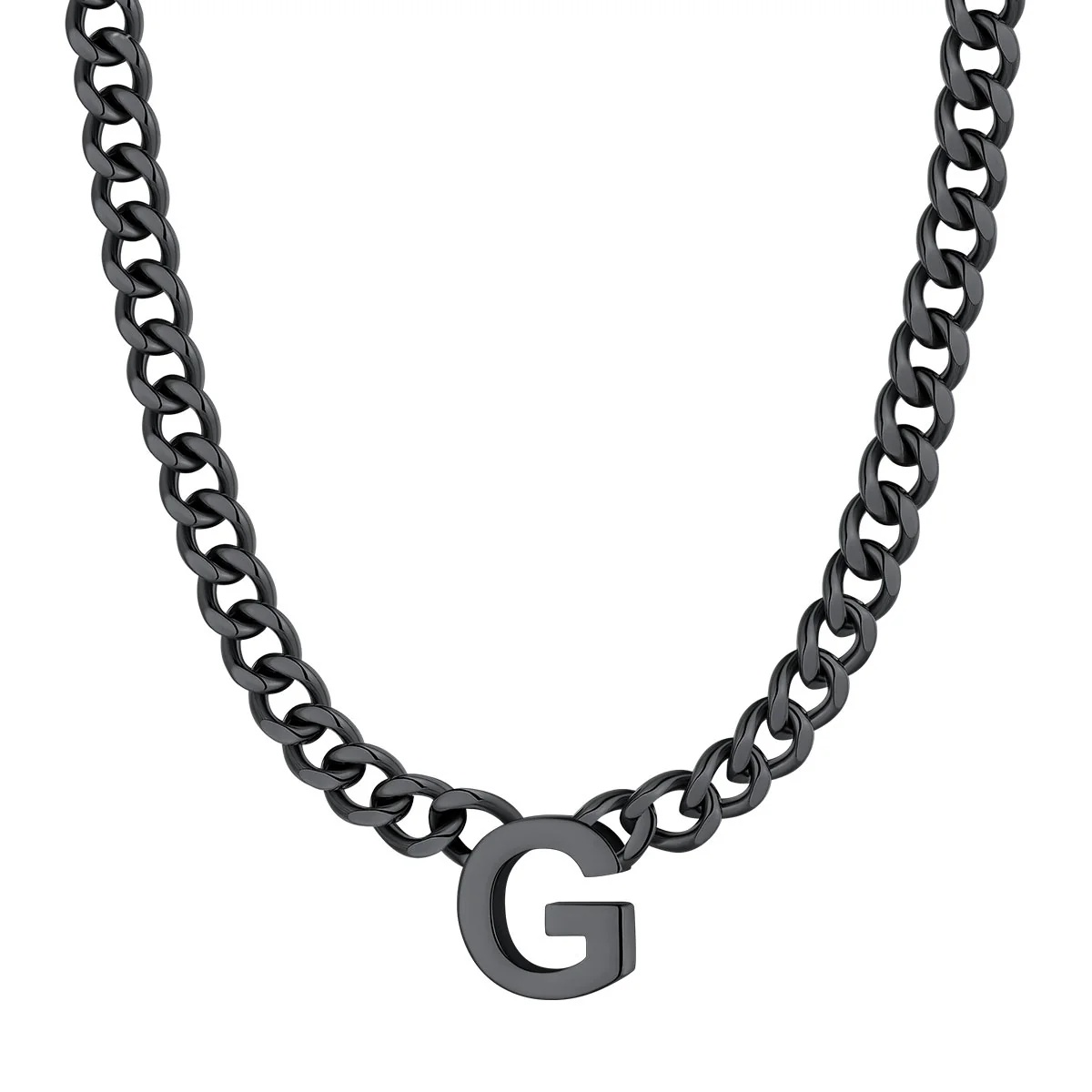 Initial G Cuban Chain Necklace for Men Women 7MM Black 