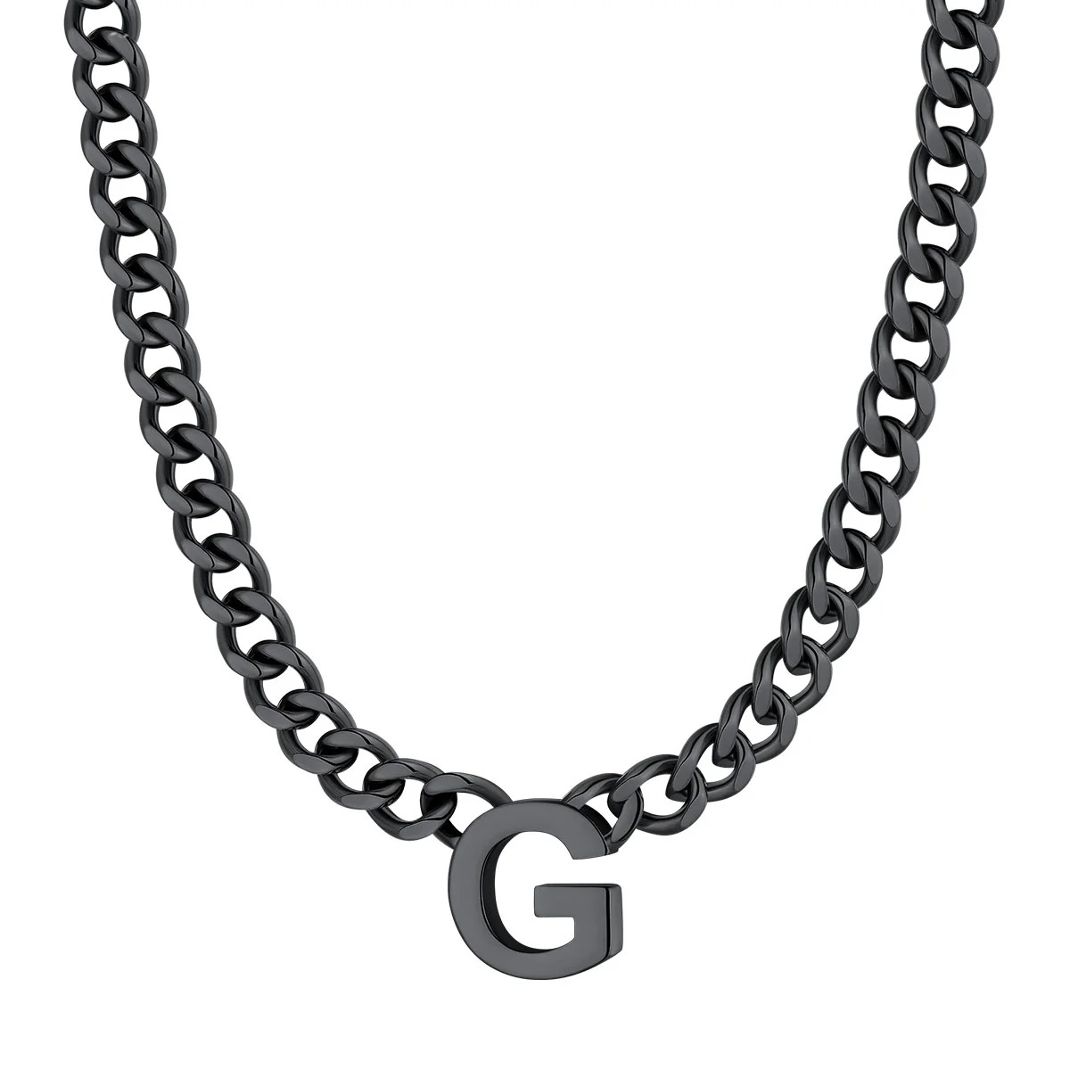 Initial G Cuban Chain Necklace for Men Women 7MM Black 