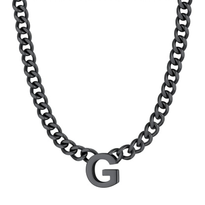 Initial G Cuban Chain Necklace for Men Women 7MM Black 