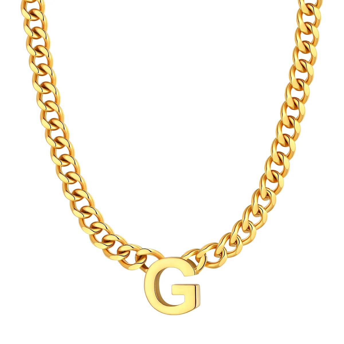 Initial G Cuban Chain Necklace for Men Women 7MM gold 