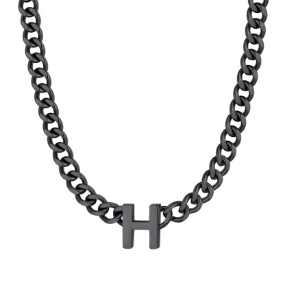 Initial H Cuban Chain Necklace for Men Women 7MM Black 