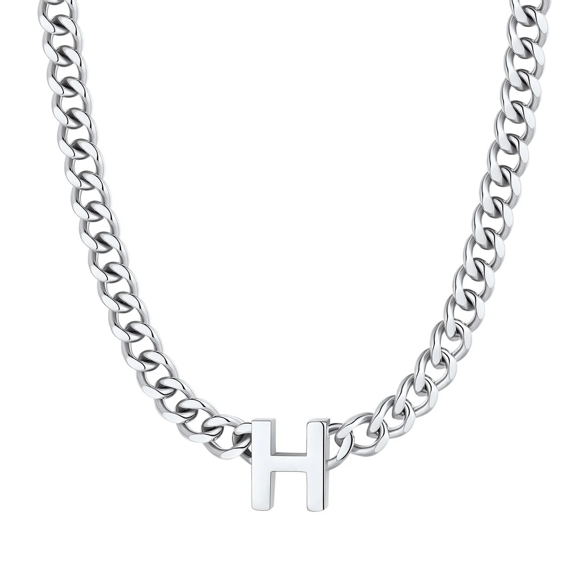 Initial H Cuban Chain Necklace for Men Women 7MM
