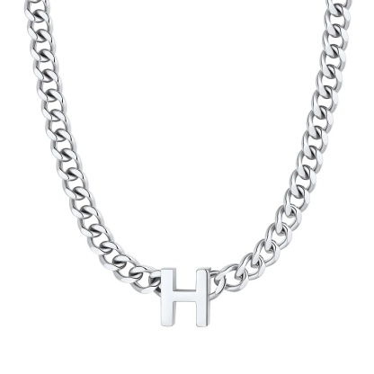 Initial H Cuban Chain Necklace for Men Women 7MM