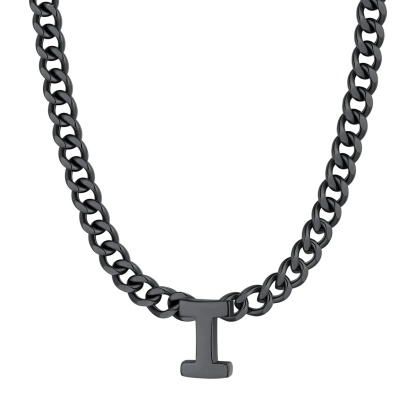 Initial I Cuban Chain Necklace for Men Women 7MM Black 