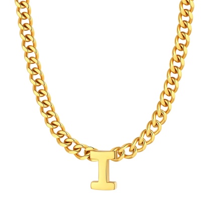 Initial I Cuban Chain Necklace for Men Women 7MM gold 